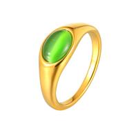 HIJONES Femmes Acier Inoxydable Grande Agate Ovale Pierre Précieuse Floral Creux Gravé Bague de Mariage Pierre Verte Taille 60