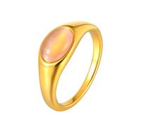 HIJONES Femmes Acier Inoxydable Grande Agate Ovale Pierre Précieuse Floral Creux Gravé Bague de Mariage Pierre rose Taille 52