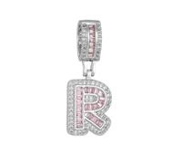 HIJONES Femmes Acier Inoxydable Hip Hop Zircone Rose 26 A-Z Lettre Pendentif Collier Charmant Party Clavicule Chaînes Argent R