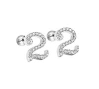 HIJONES Femmes Acier Inoxydable Léger Lucky Angel Chiffres Cubic Zircon Oreille Stud Boucles D’oreilles Rond Poire Dos Argent 2