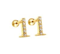 HIJONES Femmes Acier Inoxydable Léger Lucky Angel Chiffres Cubic Zircon Oreille Stud Boucles D’oreilles Rond Poire Dos Or 1