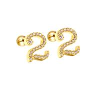 HIJONES Femmes Acier Inoxydable Léger Lucky Angel Chiffres Cubic Zircon Oreille Stud Boucles D’oreilles Rond Poire Dos Or 2