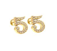 HIJONES Femmes Acier Inoxydable Léger Lucky Angel Chiffres Cubic Zircon Oreille Stud Boucles D’oreilles Rond Poire Dos Or 5