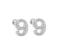 HIJONES Femmes Acier Inoxydable Léger Lucky Angel Chiffres Cubic Zircon Oreille Stud Boucles D’oreilles Rond Poire Dos Argent 9