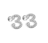 HIJONES Femmes Acier Inoxydable Léger Lucky Angel Chiffres Cubic Zircon Oreille Stud Boucles D’oreilles Rond Poire Dos Argent 3