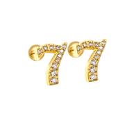 HIJONES Femmes Acier Inoxydable Léger Lucky Angel Chiffres Cubic Zircon Oreille Stud Boucles D’oreilles Rond Poire Dos Or 7