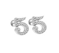HIJONES Femmes Acier Inoxydable Léger Lucky Angel Chiffres Cubic Zircon Oreille Stud Boucles D’oreilles Rond Poire Dos Argent 5