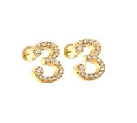 HIJONES Femmes Acier Inoxydable Léger Lucky Angel Chiffres Cubic Zircon Oreille Stud Boucles D’oreilles Rond Poire Dos Or 3