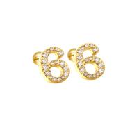 HIJONES Femmes Acier Inoxydable Léger Lucky Angel Chiffres Cubic Zircon Oreille Stud Boucles D’oreilles Rond Poire Dos Or 6