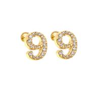 HIJONES Femmes Acier Inoxydable Léger Lucky Angel Chiffres Cubic Zircon Oreille Stud Boucles D’oreilles Rond Poire Dos Or 9