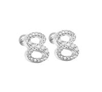 HIJONES Femmes Acier Inoxydable Léger Lucky Angel Chiffres Cubic Zircon Oreille Stud Boucles D’oreilles Rond Poire Dos Argent 8