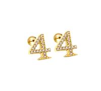 HIJONES Femmes Acier Inoxydable Léger Lucky Angel Chiffres Cubic Zircon Oreille Stud Boucles D’oreilles Rond Poire Dos Or 4