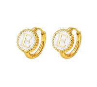 HIJONES Femmes Acier Inoxydable Mince Initial Lettre Boucle D'oreille Rond Monnaie Alphabet Nom Boucle D'oreille Blanc E