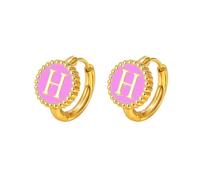 HIJONES Femmes Acier Inoxydable Mince Initial Lettre Boucle D'oreille Rond Monnaie Alphabet Nom Boucle D'oreille Rose H
