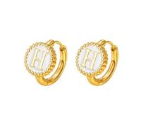 HIJONES Femmes Acier Inoxydable Mince Initial Lettre Boucle D'oreille Rond Monnaie Alphabet Nom Boucle D'oreille Blanc H