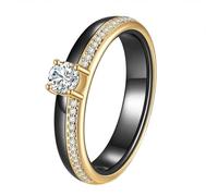 HIJONES Femmes Acier Inoxydable Minimaliste Demi Eternité Ceramique 4MM Poli CZ Engagement Promise Doigt Bague Or Noir Taille 54