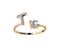 HIJONES Femmes Acier Inoxydable Rond Zircon Initiale en Capital Anneau Empilable Ajustable Alphabet Initiale Anneau du doigt Jewelry Cadeaux Or T