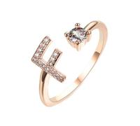 HIJONES Femmes Acier Inoxydable Rond Zircon Initiale en Capital Anneau Empilable Ajustable Alphabet Initiale Anneau du doigt Jewelry Cadeaux Or Rose F