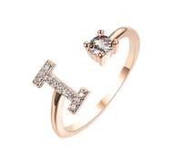 HIJONES Femmes Acier Inoxydable Rond Zircon Initiale en Capital Anneau Empilable Ajustable Alphabet Initiale Anneau du doigt Jewelry Cadeaux Or Rose I