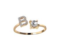 HIJONES Femmes Acier Inoxydable Rond Zircon Initiale en Capital Anneau Empilable Ajustable Alphabet Initiale Anneau du doigt Jewelry Cadeaux Or B