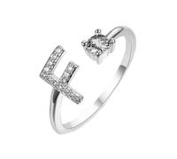 HIJONES Femmes Acier Inoxydable Rond Zircon Initiale en Capital Anneau Empilable Ajustable Alphabet Initiale Anneau du doigt Jewelry Cadeaux Argent F
