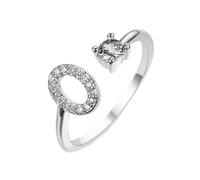 HIJONES Femmes Acier Inoxydable Rond Zircon Initiale en Capital Anneau Empilable Ajustable Alphabet Initiale Anneau du doigt Jewelry Cadeaux Argent O