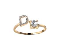 HIJONES Femmes Acier Inoxydable Rond Zircon Initiale en Capital Anneau Empilable Ajustable Alphabet Initiale Anneau du doigt Jewelry Cadeaux Or D
