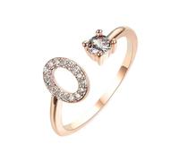 HIJONES Femmes Acier Inoxydable Rond Zircon Initiale en Capital Anneau Empilable Ajustable Alphabet Initiale Anneau du doigt Jewelry Cadeaux Or Rose O