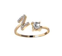 HIJONES Femmes Acier Inoxydable Rond Zircon Initiale en Capital Anneau Empilable Ajustable Alphabet Initiale Anneau du doigt Jewelry Cadeaux Or Z