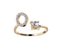HIJONES Femmes Acier Inoxydable Rond Zircon Initiale en Capital Anneau Empilable Ajustable Alphabet Initiale Anneau du doigt Jewelry Cadeaux Or O