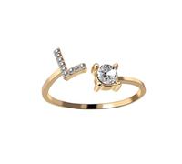 HIJONES Femmes Acier Inoxydable Rond Zircon Initiale en Capital Anneau Empilable Ajustable Alphabet Initiale Anneau du doigt Jewelry Cadeaux Or L