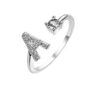 HIJONES Femmes Acier Inoxydable Rond Zircon Initiale en Capital Anneau Empilable Ajustable Alphabet Initiale Anneau du doigt Jewelry Cadeaux Argent A
