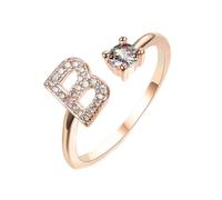 HIJONES Femmes Acier Inoxydable Rond Zircon Initiale en Capital Anneau Empilable Ajustable Alphabet Initiale Anneau du doigt Jewelry Cadeaux Or Rose B
