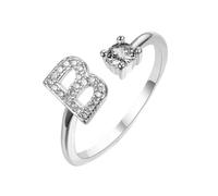 HIJONES Femmes Acier Inoxydable Rond Zircon Initiale en Capital Anneau Empilable Ajustable Alphabet Initiale Anneau du doigt Jewelry Cadeaux Argent B