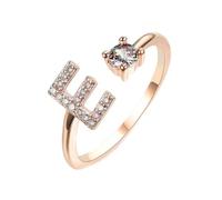 HIJONES Femmes Acier Inoxydable Rond Zircon Initiale en Capital Anneau Empilable Ajustable Alphabet Initiale Anneau du doigt Jewelry Cadeaux Or Rose E