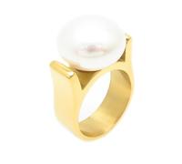HIJONES Femmes Acier Inoxydable Solitaire Perle Gemme Bague Mat Promis Mariage Doigt Bande Or Taille 62