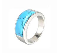 HIJONES Femmes Et Hommes en Acier Inoxydable avec Big Turquoise Stone CZ Bague Wedding Promise Argent Taille 60