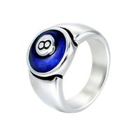HIJONES Femmes Hommes Acier Inoxydable Bague de Billard 8 Balles Punk Ronde Statetment Bande Biker Bijoux Bleu argenté Taille 57