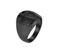 HIJONES Femmes Hommes Acier Inoxydable Bague Plate Ovale Avec Croix Chrétienne Gravure Religieuse Bague Imposante Noir Taille 60