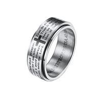 HIJONES Homme Acier Inoxydable Bible Verset Seigneurs Prière Croix Dieu Anneau 3 Couleurs Spinner Argent Anneau Taille 65