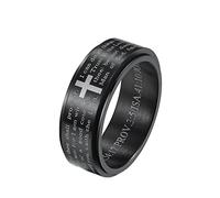 HIJONES Homme Acier Inoxydable Bible Verset Seigneurs Prière Croix Dieu Anneau 3 Couleurs Spinner Noir Anneau Taille 54