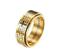 HIJONES Homme Acier Inoxydable Bible Verset Seigneurs Prière Croix Dieu Anneau 3 Couleurs Spinner Or Anneau Taille 54