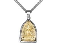 HIJONES Homme Acier Inoxydable Bouddha Pendentif Collier Amulette Bouddhiste Patron Saint Bijoux avec Chaîne Mahasthamaprapta Bouddha
