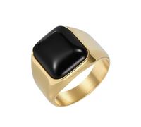 HIJONES Homme Acier Inoxydable Carrée Œil de Tigre Bande Déclarative Unique Polie Bague de Mariage Doré Pierre Noire Taille 60