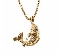 HIJONES Homme Acier Inoxydable Koi Poisson Pendentif Collier Chinois Carpe Amulette Lucky Tout Or Pendentif avec Chaîne