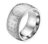 HIJONES Homme Acier Inoxydable Taoïste Anneau Nécrologie Texte Chanceux Amulette Bande Argent Taille 68