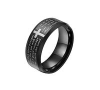 HIJONES Homme Carbure de Tungstène Croix Dieu Anneau Gravé Verset Bible Lords Prayer 8MM Largeur Confort Ajustement Noir Taille 70