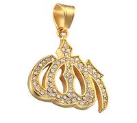 HIJONES Hommes Acier Inoxydable 18 K Plaqué Or Cubique Zircon Micro Pave Allah Pendentif Collier