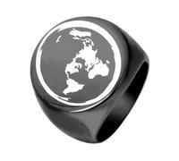 HIJONES Hommes Acier Inoxydable 22MM Rond Géologique Terre Terre Carte Biker Chunky Déclaration Bague Noir Taille 75