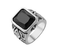 HIJONES Hommes Acier Inoxydable Bague de Mariage en Cristal de Gemme Découpée Punk Grande Gravée en Titane Bijou de Motard Gothique Pierre Noire Taille 54